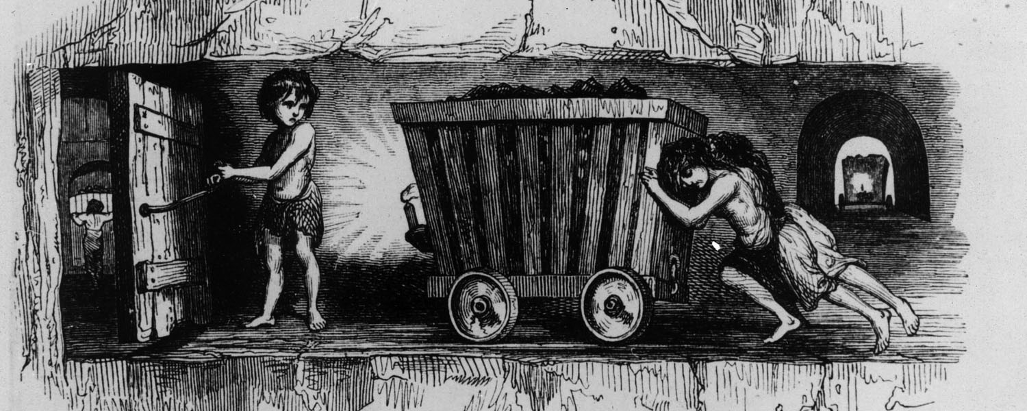 Holzstich zeigt Kinderarbeit unter Tage um 1850