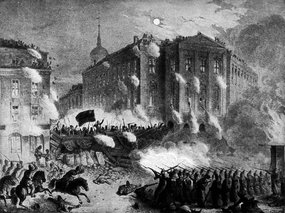 Bild vom Barrikadenkampf 1848  